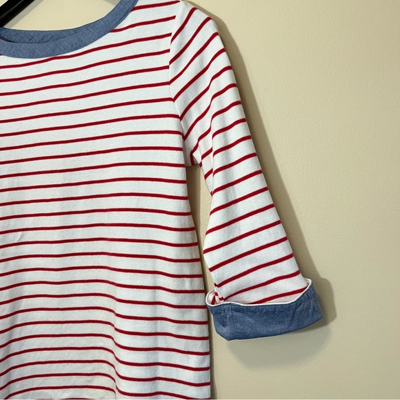 Nautica Red and White Stripes Blue Cuffs Top - Picture 4 of 12